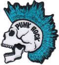 Patch - Punk Rock Blue Mohawk Skull - Funny Music Skeleton