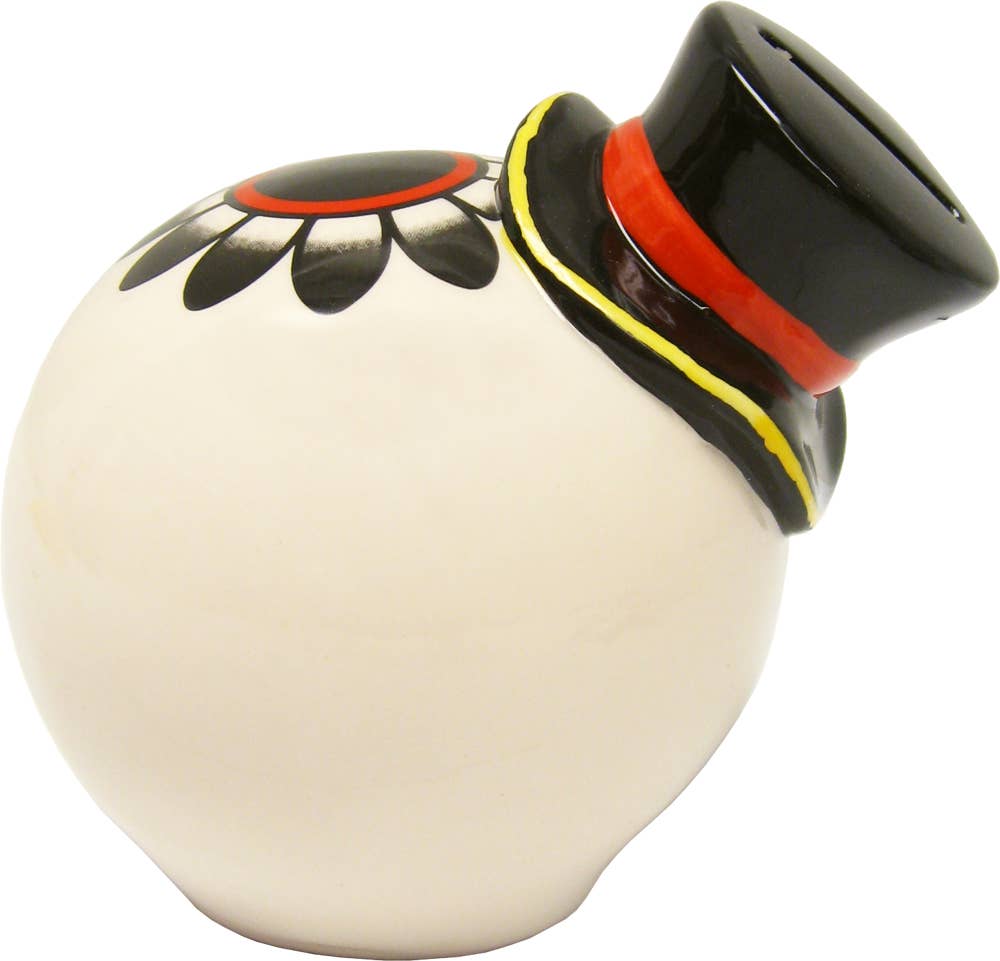 Money Bank Sourpuss Ceramic Sugar Skull & Top Hat Rockabilly