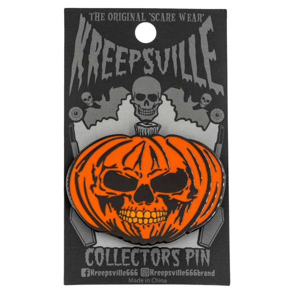 Pumpkin Skull Orange Enamel Pin