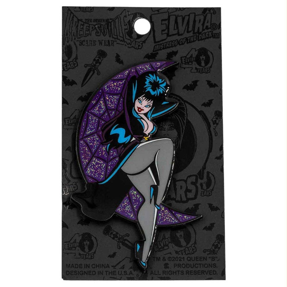 Elvira Crescent Moon Glitter Enamel Pin
