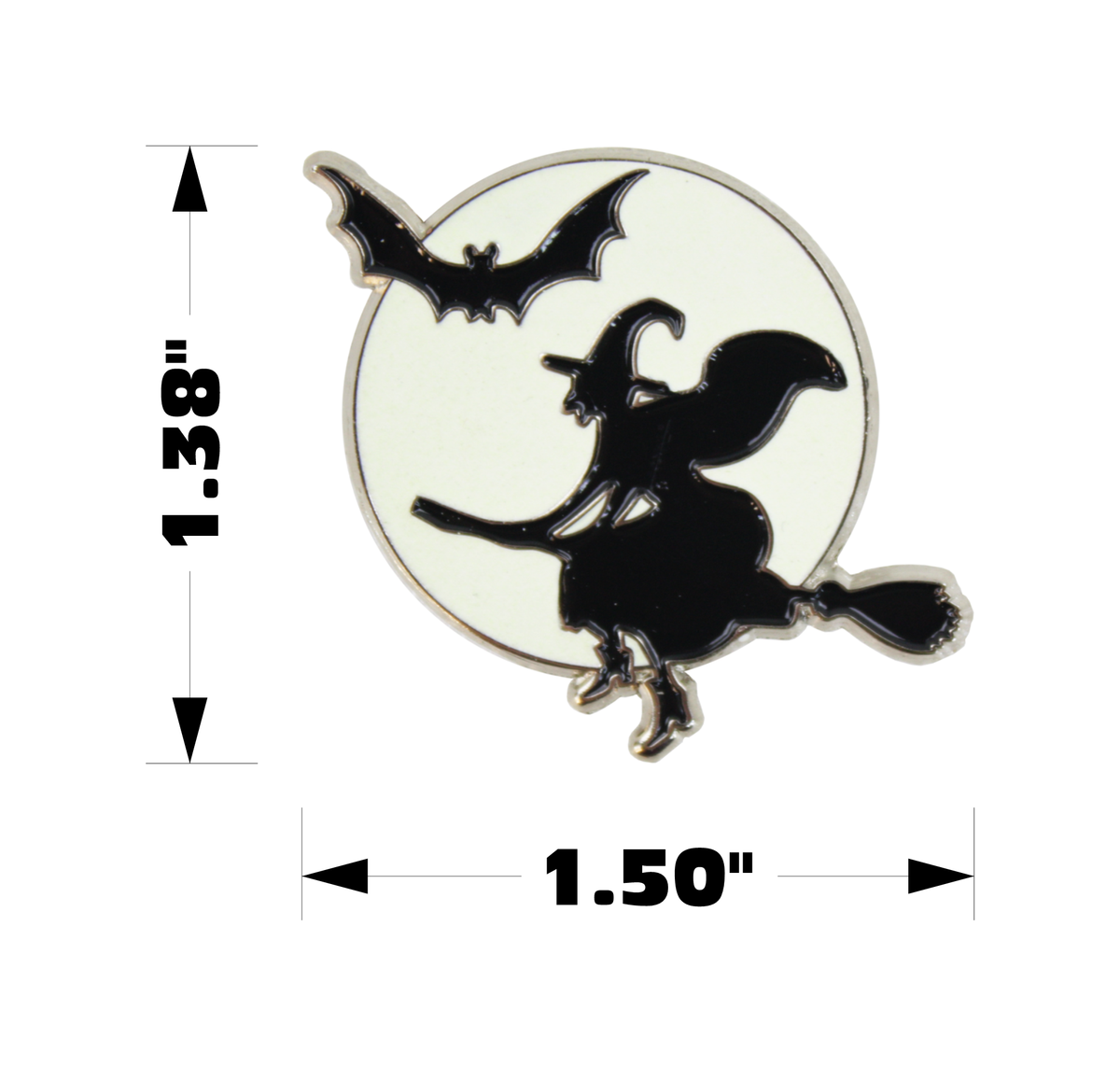 Enamel Pin - Witch And Bat In Front Of Glow In The Dark Moon