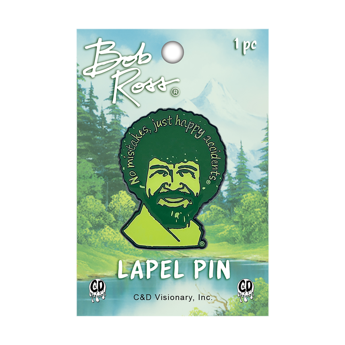 Enamel Pin - Bob Ross Happy Accidents 1980s Art Teacher