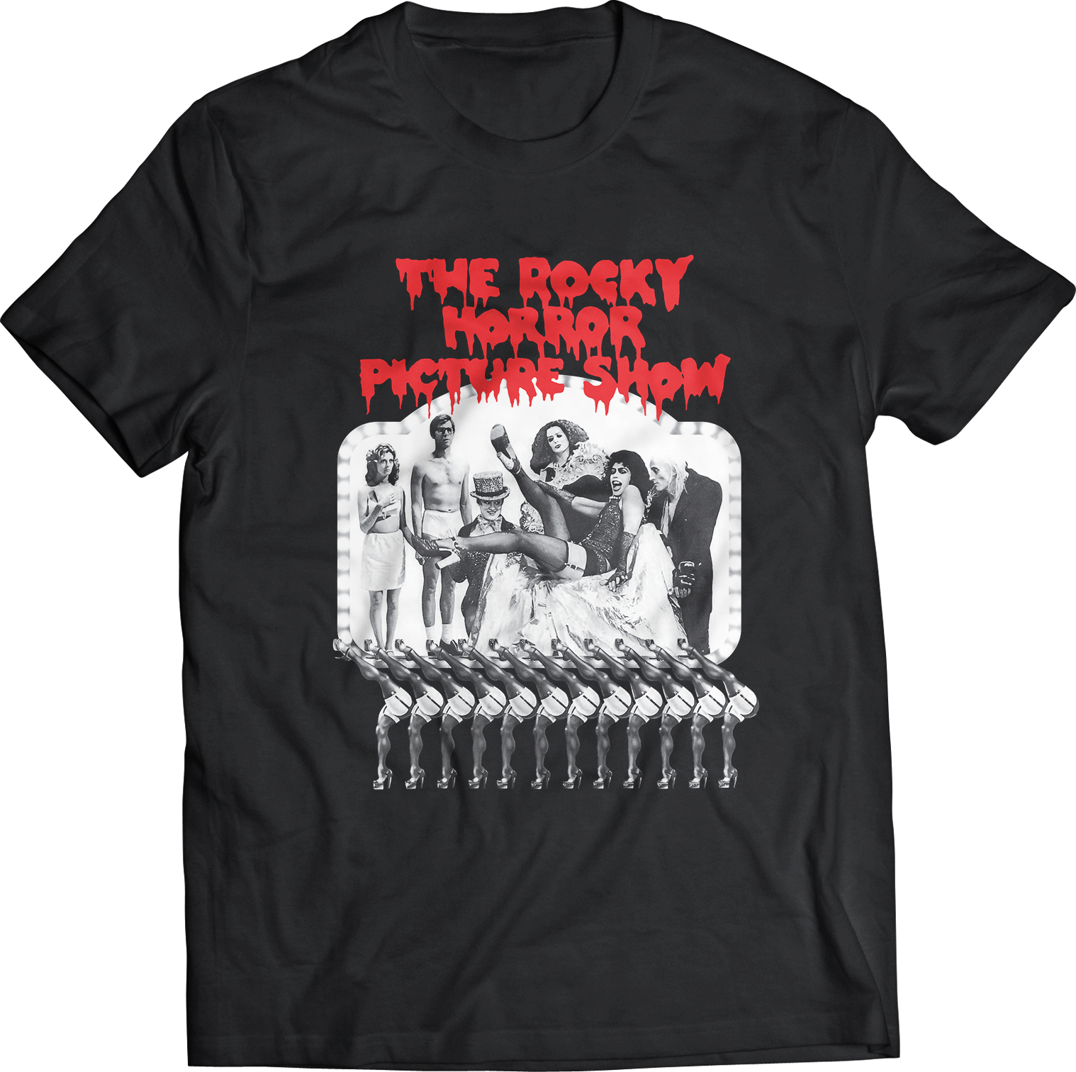 ROCKY HORROR PICTURE SHOW "CAST" GLOW IN THE DARK BLACK T-SHIRT
