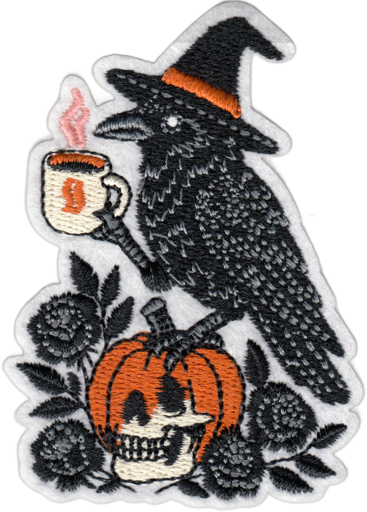 Patch Crow Pumpkin Coffee Skull Witch Halloween Goth Horror