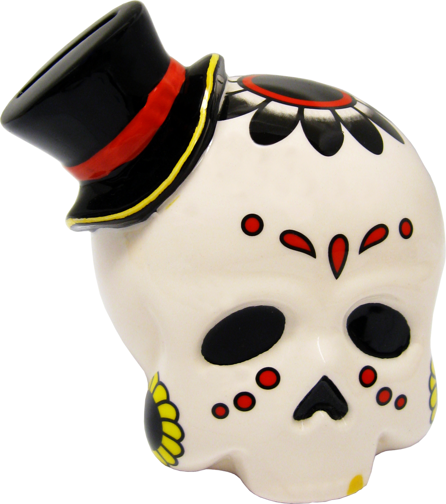 Money Bank Sourpuss Ceramic Sugar Skull & Top Hat Rockabilly