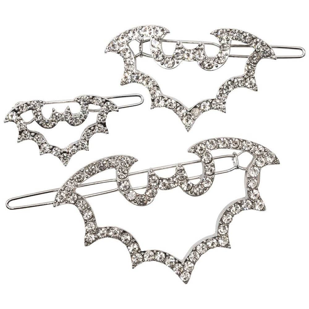 Bat Outline Bling Hair Clips Pair