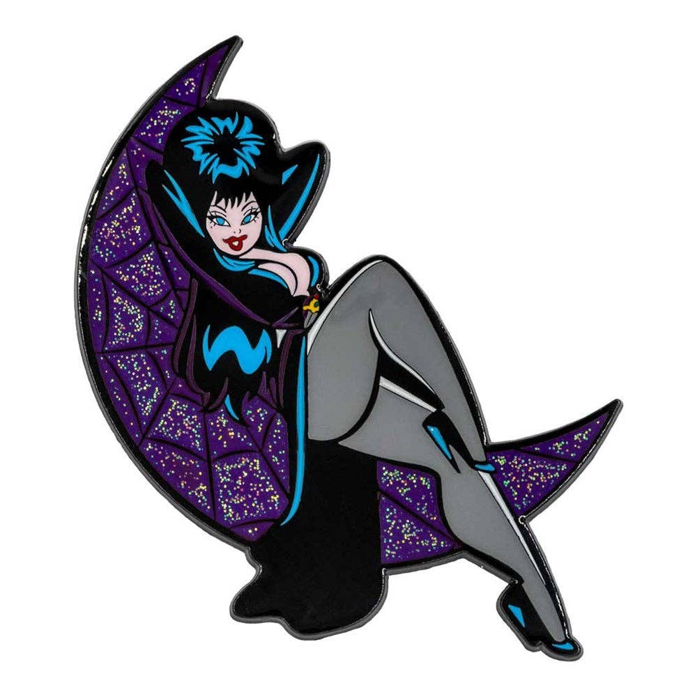 Elvira Crescent Moon Glitter Enamel Pin