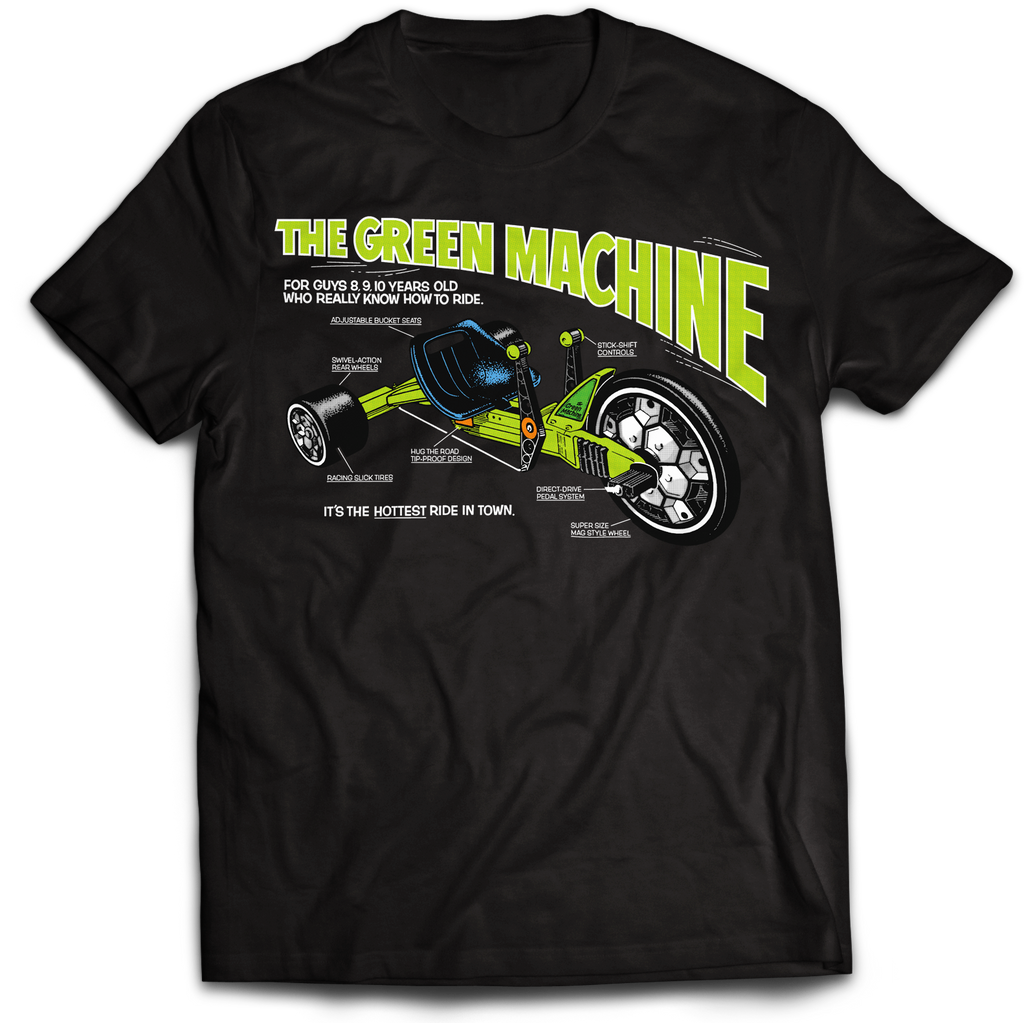 ATOM AGE: "THE GREEN MACHINE" BLACK T-SHIRT
