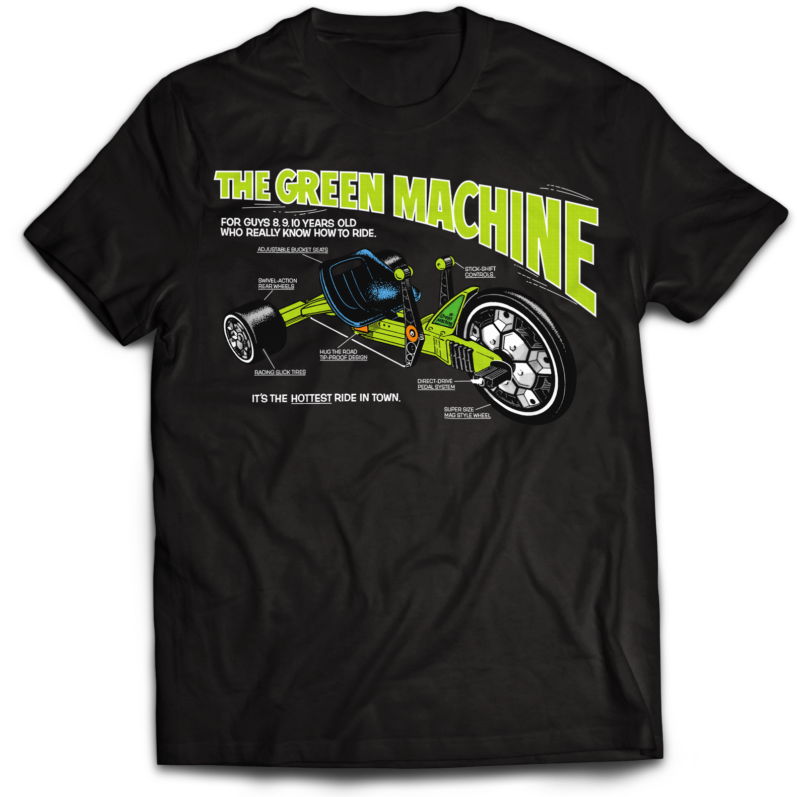ATOM AGE: "THE GREEN MACHINE" BLACK T-SHIRT