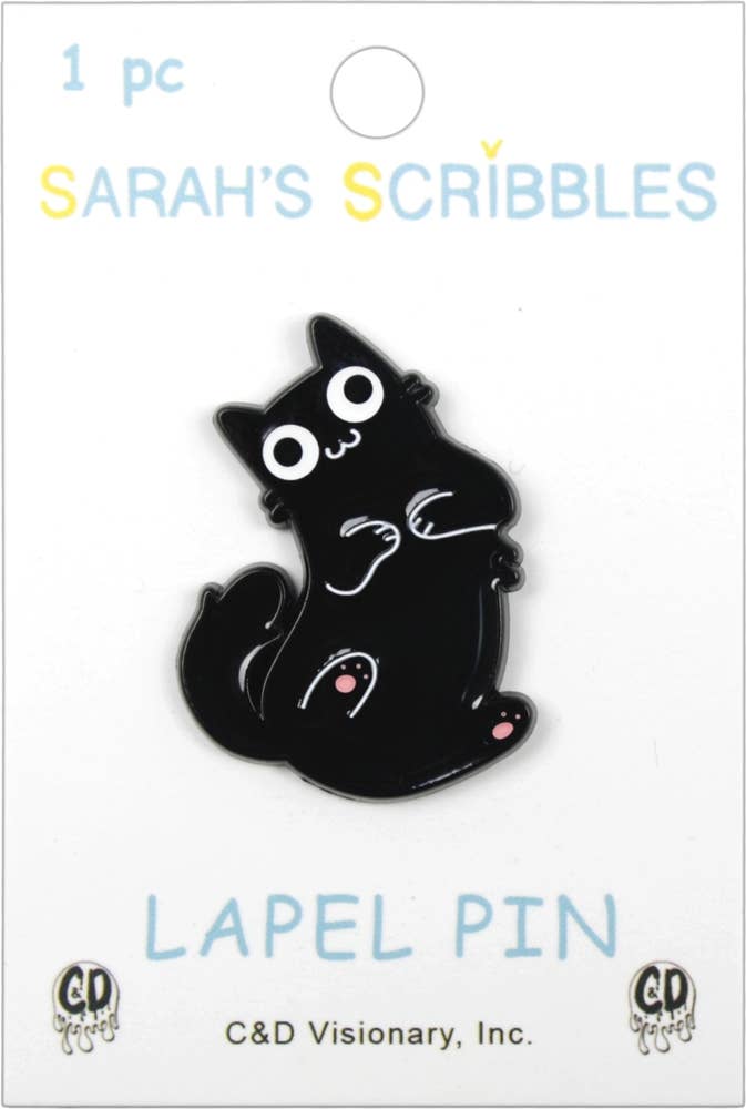 Enamel Pin - Sarah's Scribbles - Black Cat Laying Belly Up